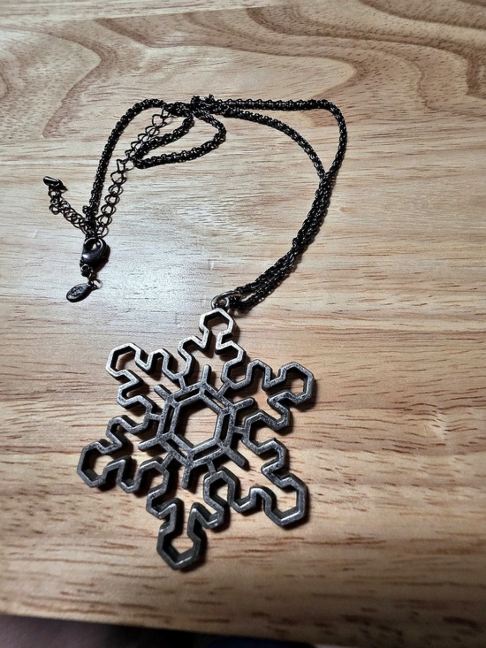 Vintage Hallmark Cards Inc Pewter Snowflake Pendant Large Statement Jewelry